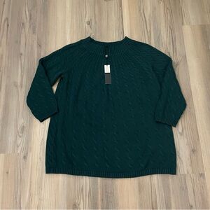 Talbots Dark Green Cable Knit Sweater Size 1X Petite NWT